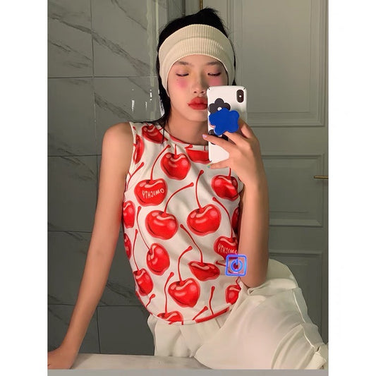 Blackpink Jennie-Inspired Retro Cherry Muscle Top