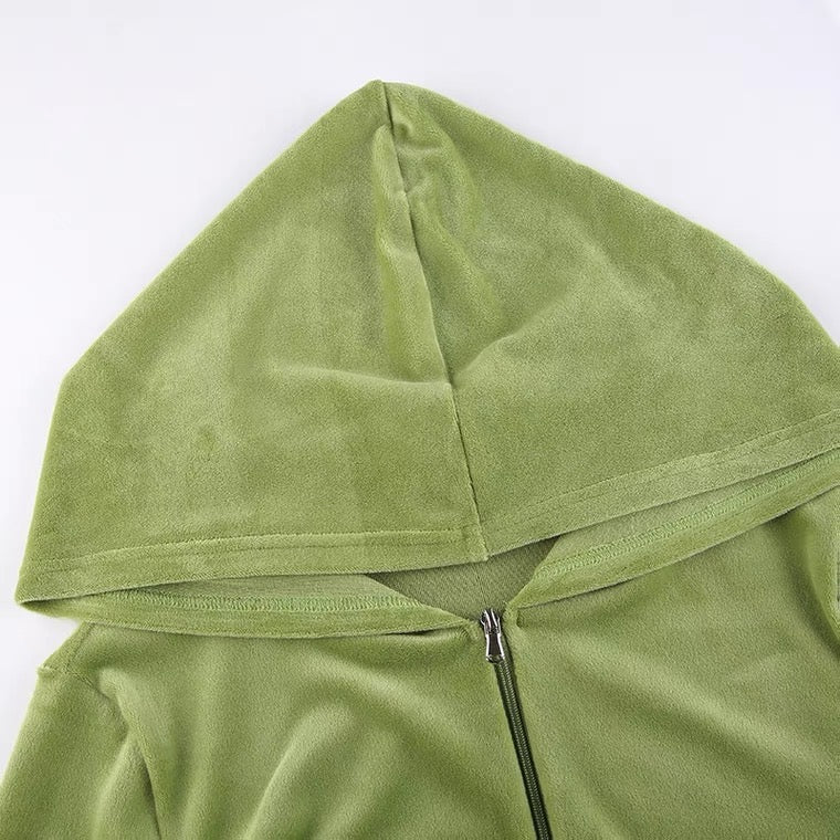 Blackpink Jennie-Inspired Green Velvet Hooded Jacket