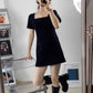 Blackpink Jennie-Inspired Black Square Neck Chic A Line Dress