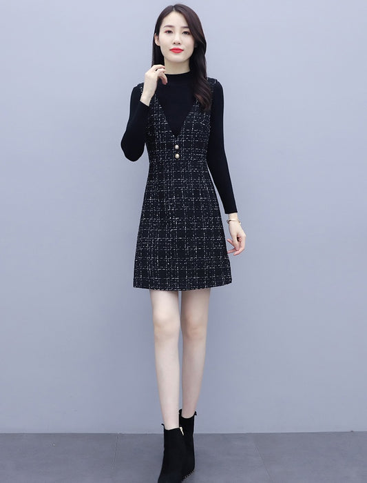 IU Inspired Black Plaid Mini Dress