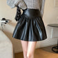 IU Inspired Black Pleated PU Leather Skirt