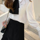 IU Inspired White Bell Sleeve Blouse With Black Bow Tie