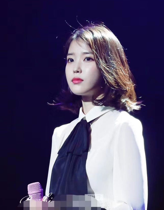 IU Inspired White Bell Sleeve Blouse With Black Bow Tie