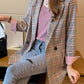 IU Inspired Pink and Grey Checkered Suit Jacket