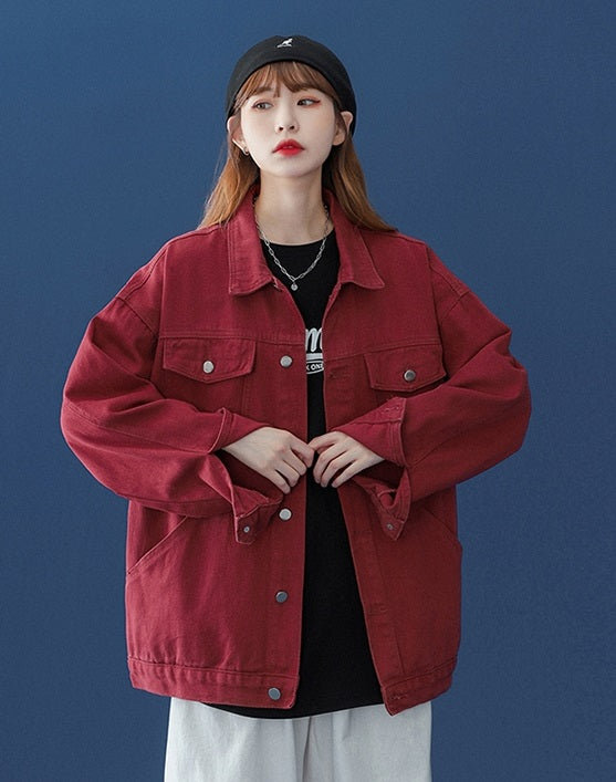 BTS J-Hope Inspired Red Pocketed Denim Jacket