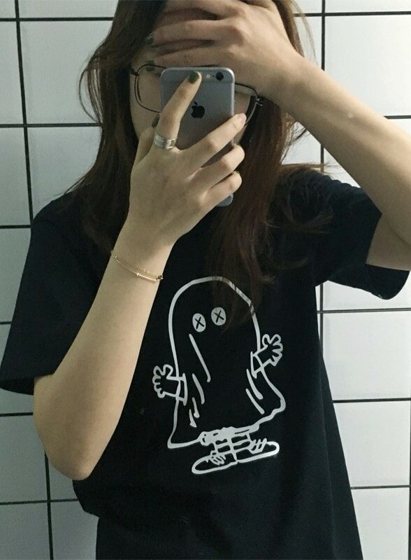 BTS J-Hope Inspired Black Cute Ghost Cartoon T-Shirt