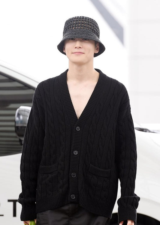 NCT127 Jaehyun Inspired Black Knitted Twist Cardigan