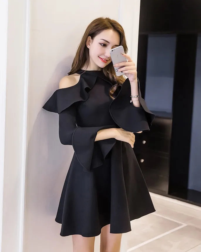 Blackpink Jennie Inspired Black Cold Shoulder Dress
