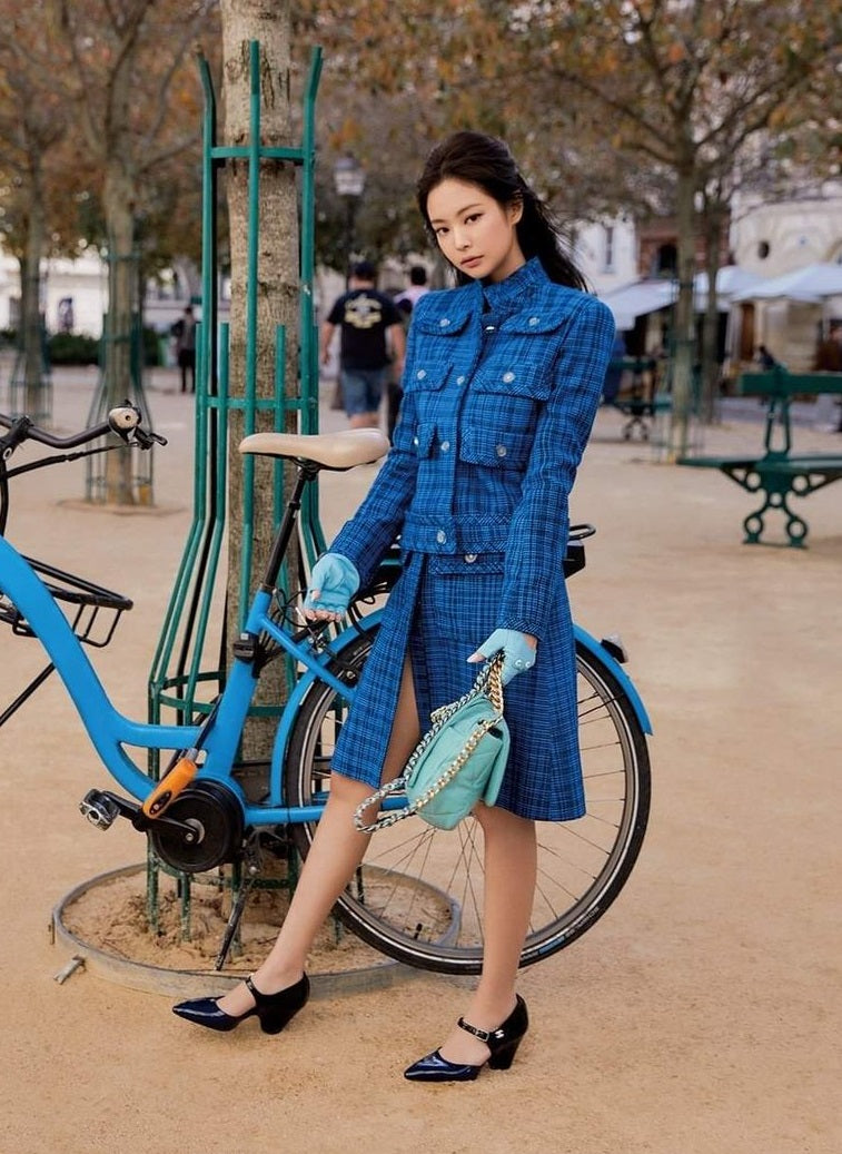 Blackpink Jennie Inspired Blue Plaid Tweed Jacket