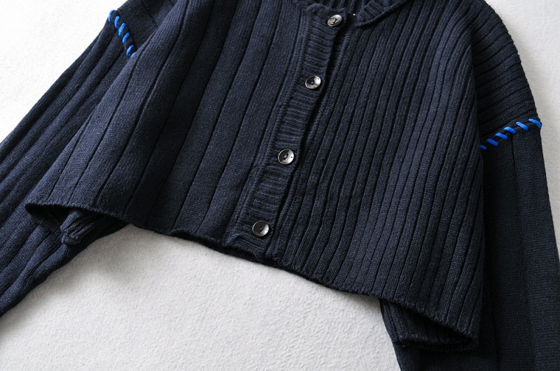 Blackpink Jennie Inspired Blue Stitching Beige Cardigan