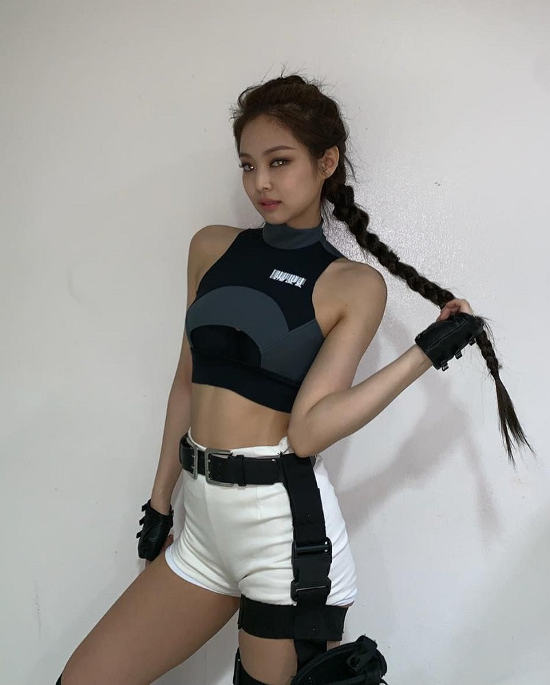 Blackpink Jennie Kill This Love MV Inspired Grey Cut-Out Chest Cropped Top