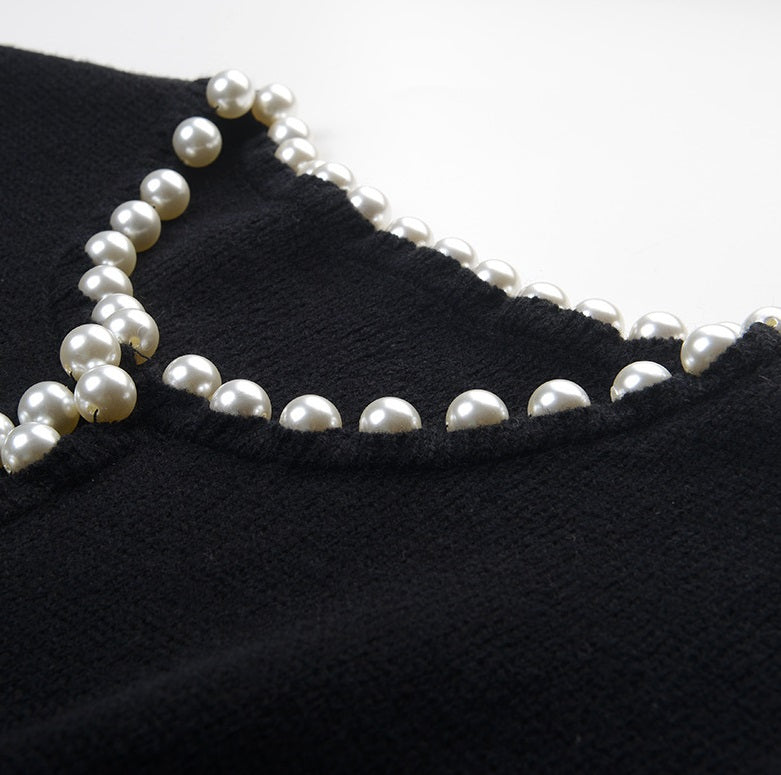 Blackpink Jennie Inspired Black Pearl Embellished Cardigan