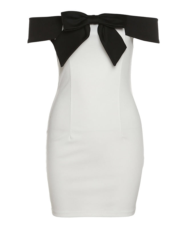 Blackpink Jennie-Inspired White Bow Off-Shoulder Dress