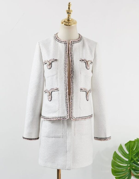 Blackpink Jennie Inspired White Tweed Wool Jacket