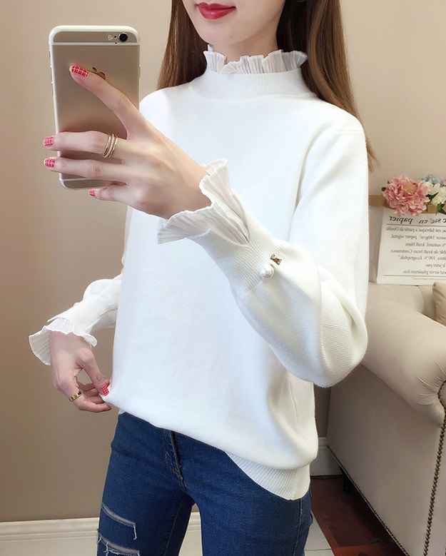 BTS Jimin Inspired White Frilled Mock Neck Sweater