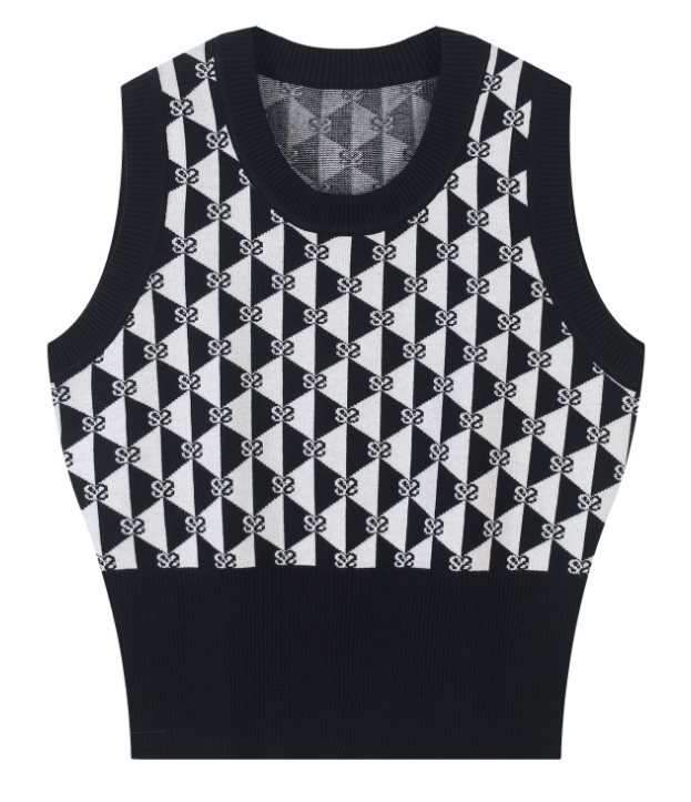 Blackpink Jisoo Inspired Black And White Geometric Patterned Knitted Vest
