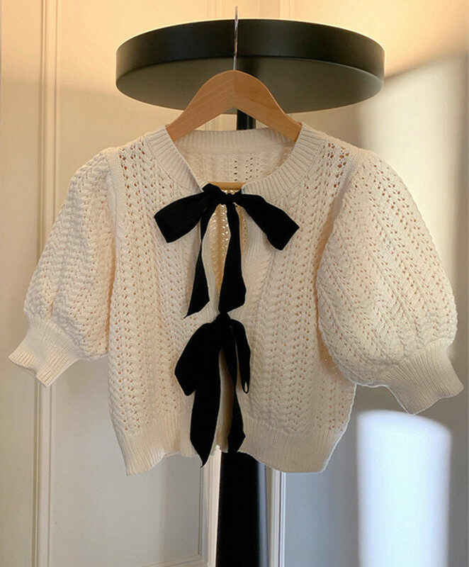 Blackpink Jisoo Inspired White Bow Knitted Top