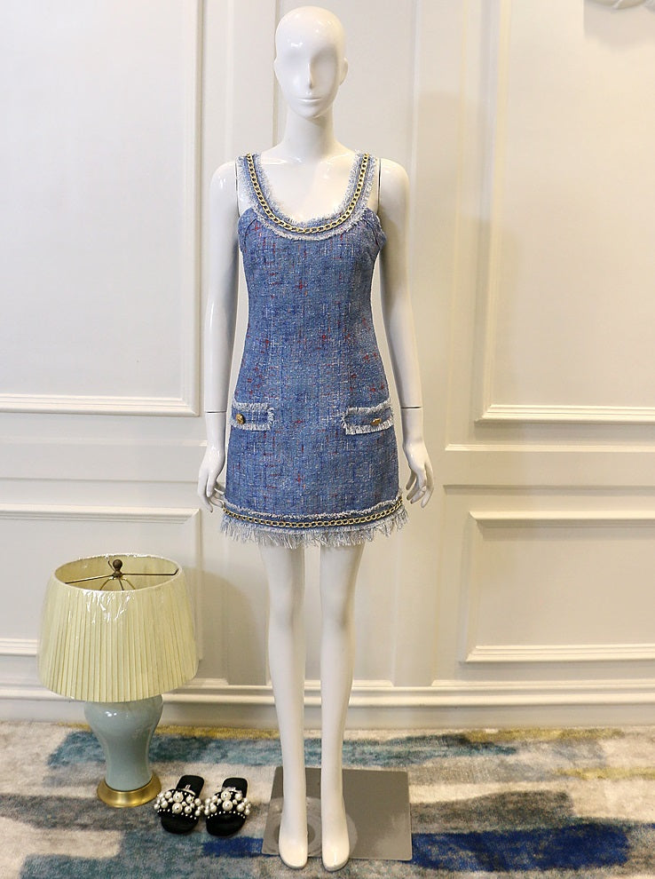 Blackpink Jisoo-Inspired Blue Sleeveless Mini Dress
