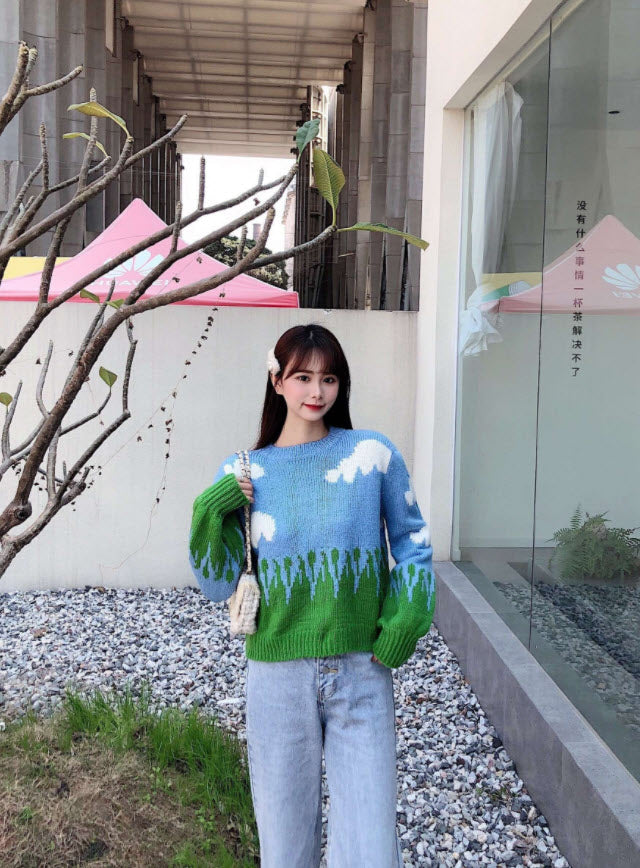 Blackpink Jisoo Inspired Blue Cute Cloud Knitted Sweater – unnielooks