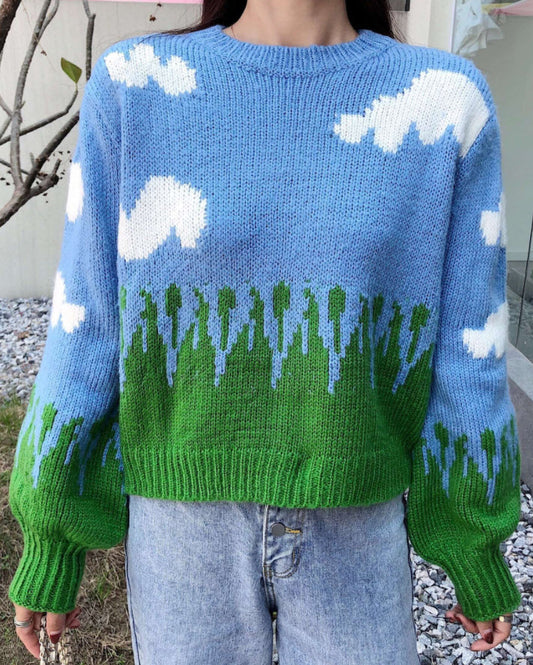 Blackpink Jisoo Inspired Blue Cute Cloud Knitted Sweater