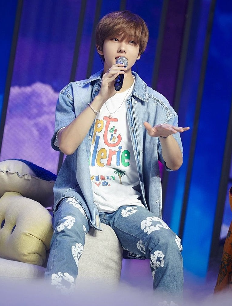 NCT Jisung Inspired Blue Floral Print Denim Jeans