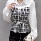 Penthouse Joo Seok Kyung Inspired Black and White Belted Plaid Blouse