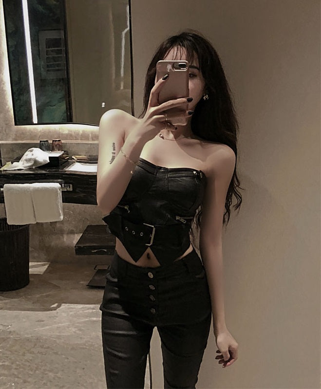 Penthouse Joo Seok Kyung Inspired Black Leather Tube Top