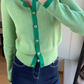 Red Velvet Joy-Inspired Green Long Sleeve Buttoned Cardigan