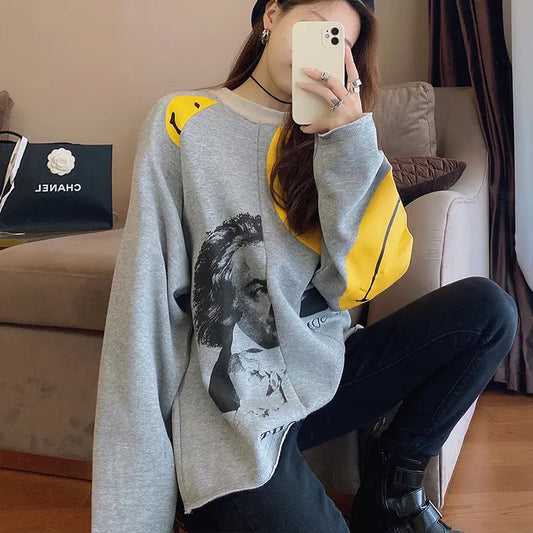 Seventeen Jun Inspired Grey Printed Fleece Sweatshirt
