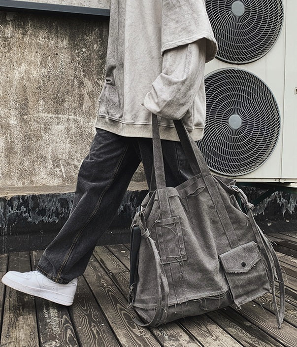 Grey Canvas Crossbody Bag