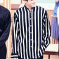 BTS Jungkook-Inspired Striped Button-down Polo with collar