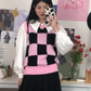 Enhyphen Jungwon Inspired Pink Check V-Neck Knit Vest