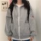 Gray Embroidered Zip Hoodie