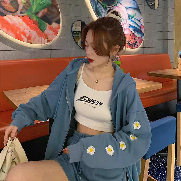 Daisy-Embroidered Oversized Hoodie