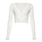 White Lace-Trim Long-Sleeve Ribbed Cropped Cardigan