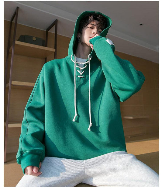 Green Lace-up Hooded Sweatshirt