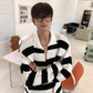 Black Lapel Striped Knitted T-shirt