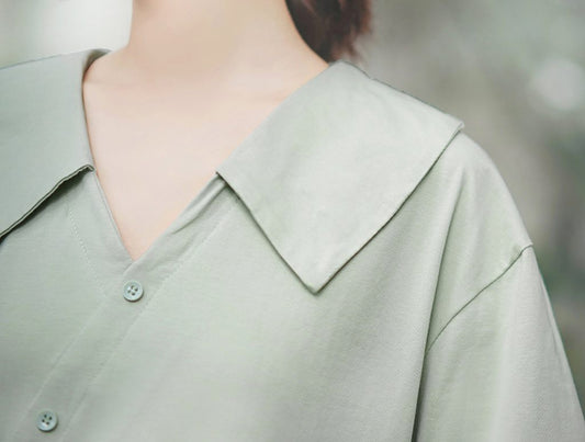 Soft Green Asymmetrical-Buttoned Blouse