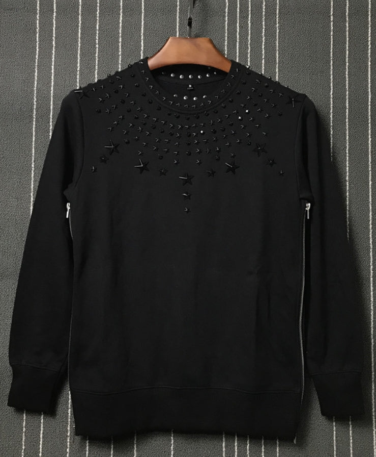 Stray Kids LeeKnow Inspired Black Star Metal Rivet Sweater