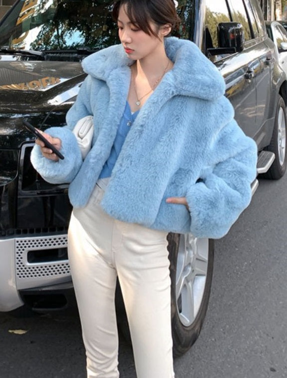Stray Kids LeeKnow Inspired Blue Fur Short Jacket