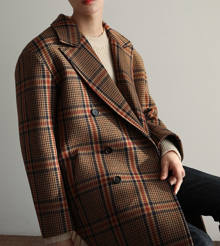 Stray Kids LeeKnow Inspired Brown Plaid Coat