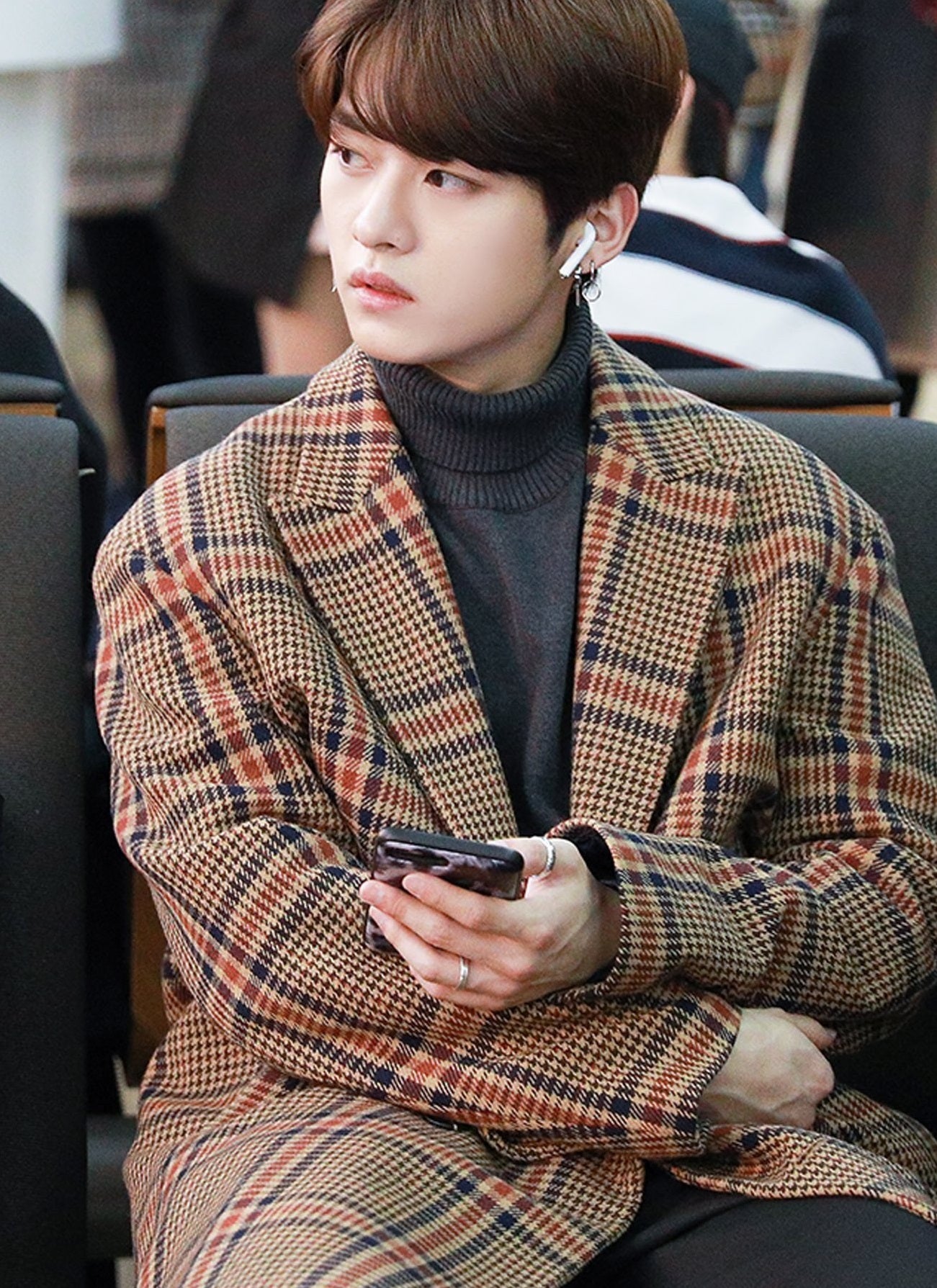 Stray Kids LeeKnow Inspired Brown Plaid Coat