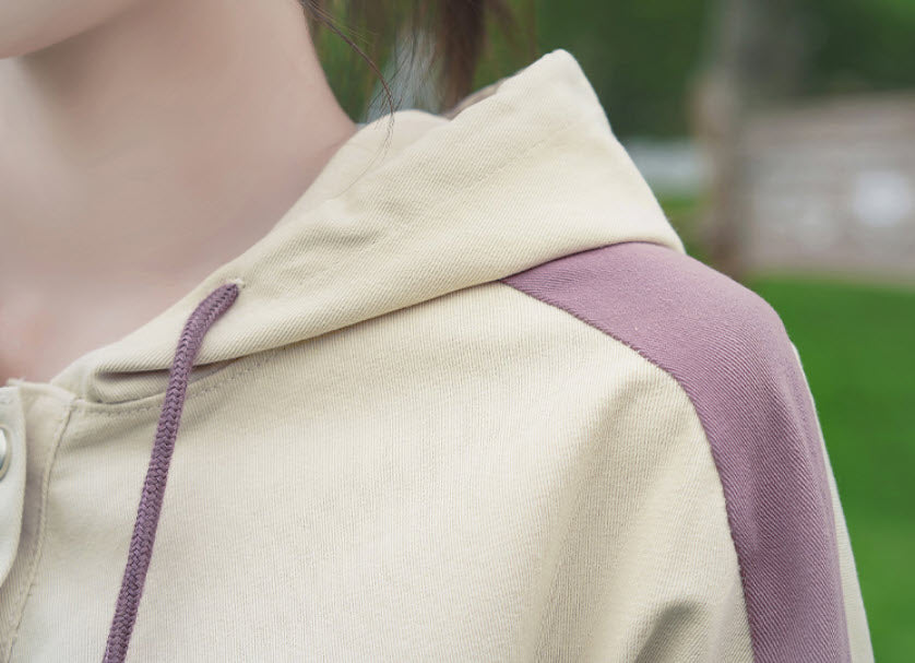 Beige Hoodie With Lilac Outline Designed