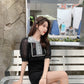 Blackpink Lisa Inspired Black Puff Sleeve Lace Mini Dress