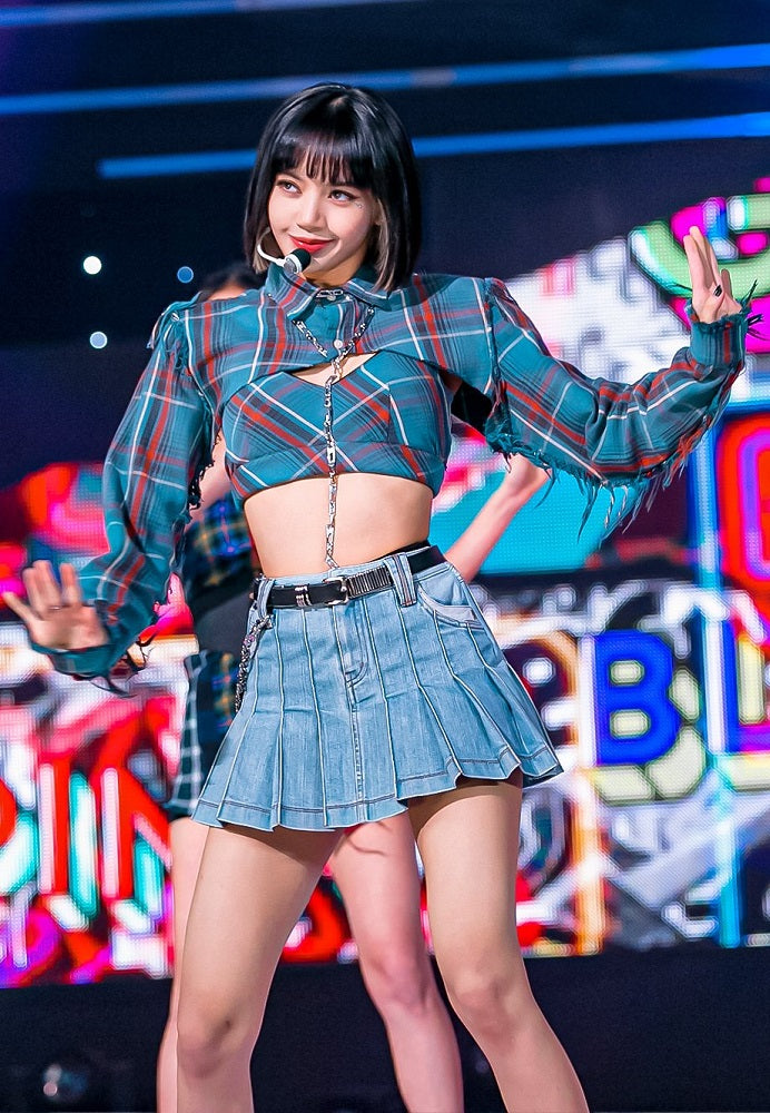 Blackpink Lisa-Inspired Blue Plaid Two-Piece Cropped Top