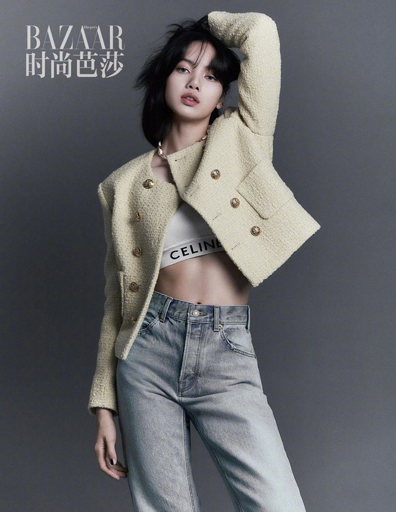 Blackpink Lisa Inspired Yellow Tweed Cropped Jacket