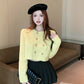 Blackpink Lisa Inspired Yellow Tweed Cropped Jacket