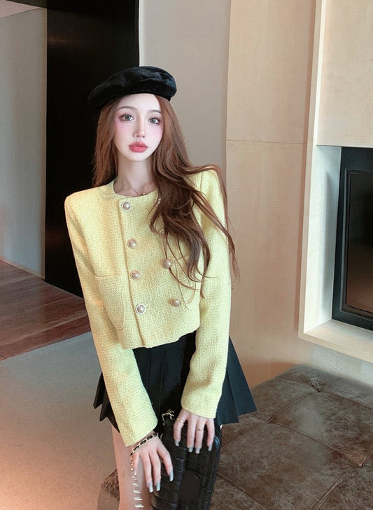 Blackpink Lisa Inspired Yellow Tweed Cropped Jacket