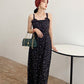 Blackpink Lisa-Inspired Black Floral Long Dress