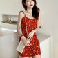 Blackpink Lisa-Inspired Red Floral Mini Dress